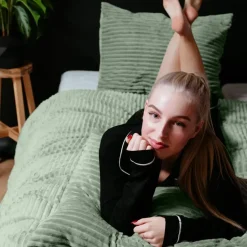 Dekbedovertrek Teddy Rib 140x220 – Fluweelzacht & Knus Design - Groen