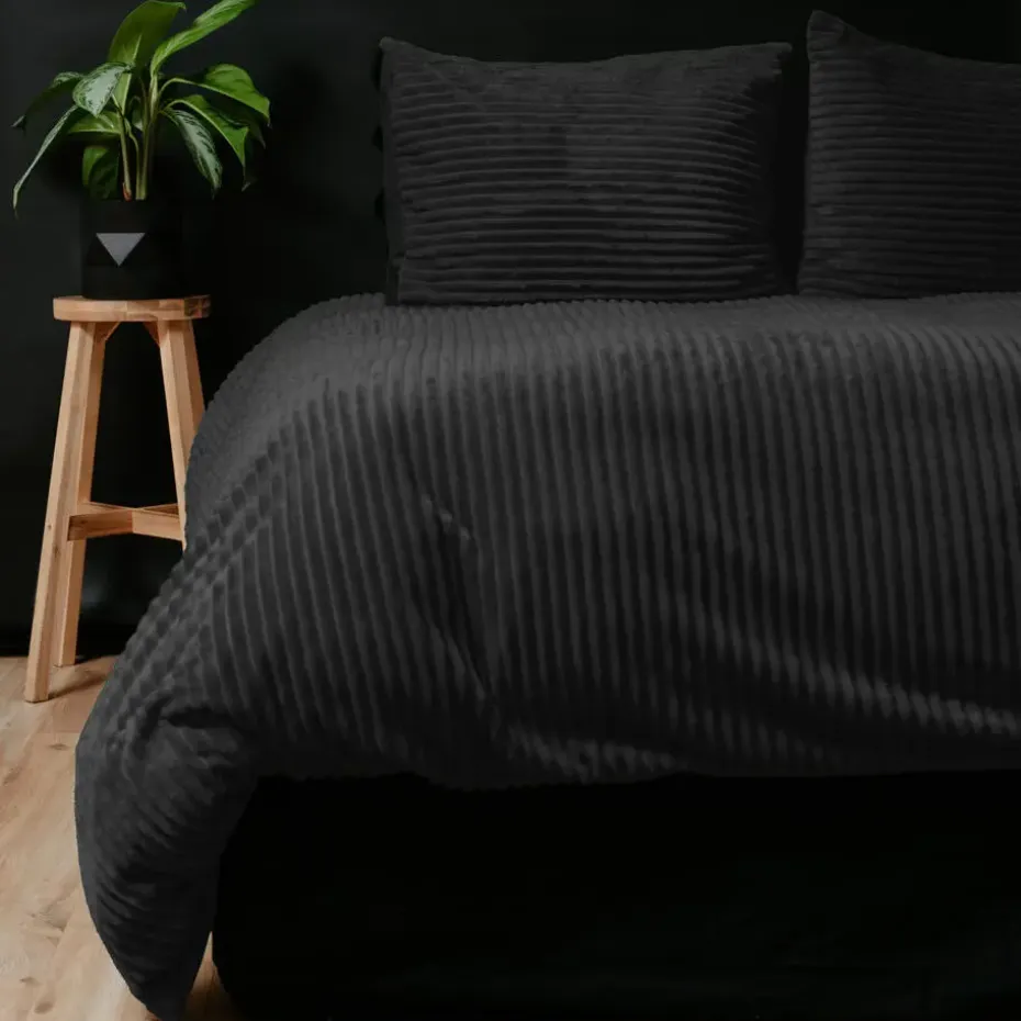 Dekbedovertrek Teddy Rib 140x220 – Fluweelzacht & Knus Design - Zwart