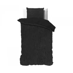 Dekbedovertrek Teddy Rib 140x220 – Fluweelzacht & Knus Design - Zwart