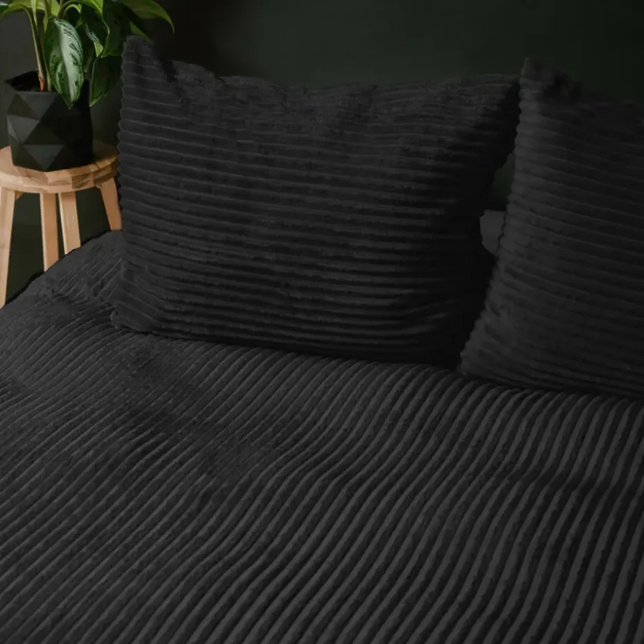 Dekbedovertrek Teddy Rib 140x220 – Fluweelzacht & Knus Design - Zwart