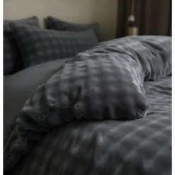 Dekbedovertrek 240x220 – Pompom Design & Warm Flanel Fleece - Antraciet