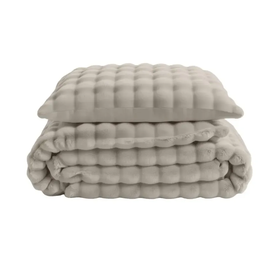 Dekbedovertrek 240x220 – Pompom Design & Warm Flanel Fleece - Beige