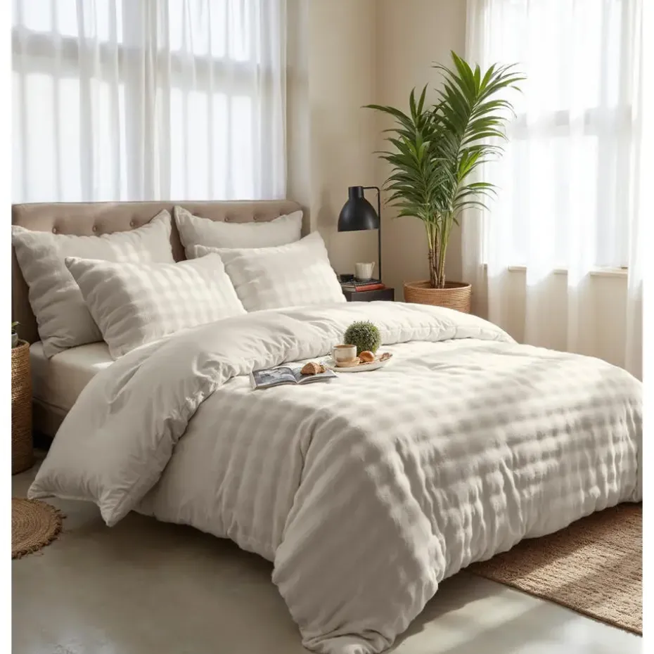 Dekbedovertrek 240x220 – Pompom Design & Warm Flanel Fleece - Beige