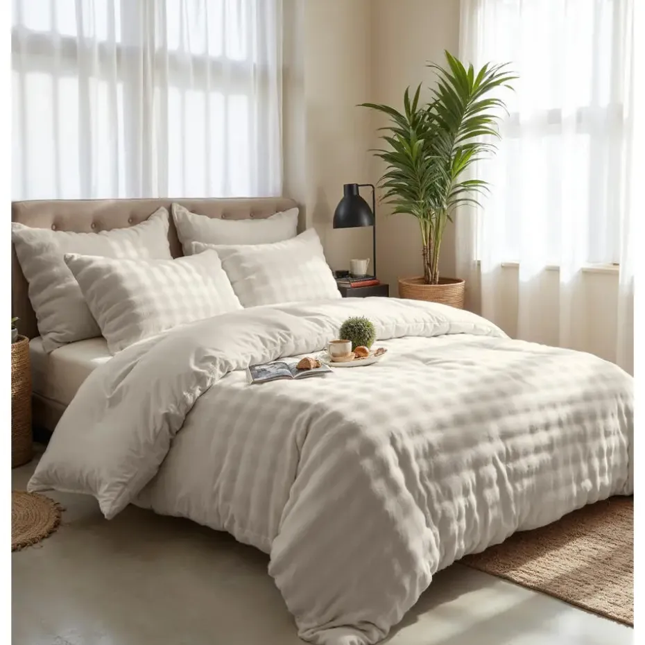 Dekbedovertrek 240x220 – Pompom Design & Warm Flanel Fleece - Beige