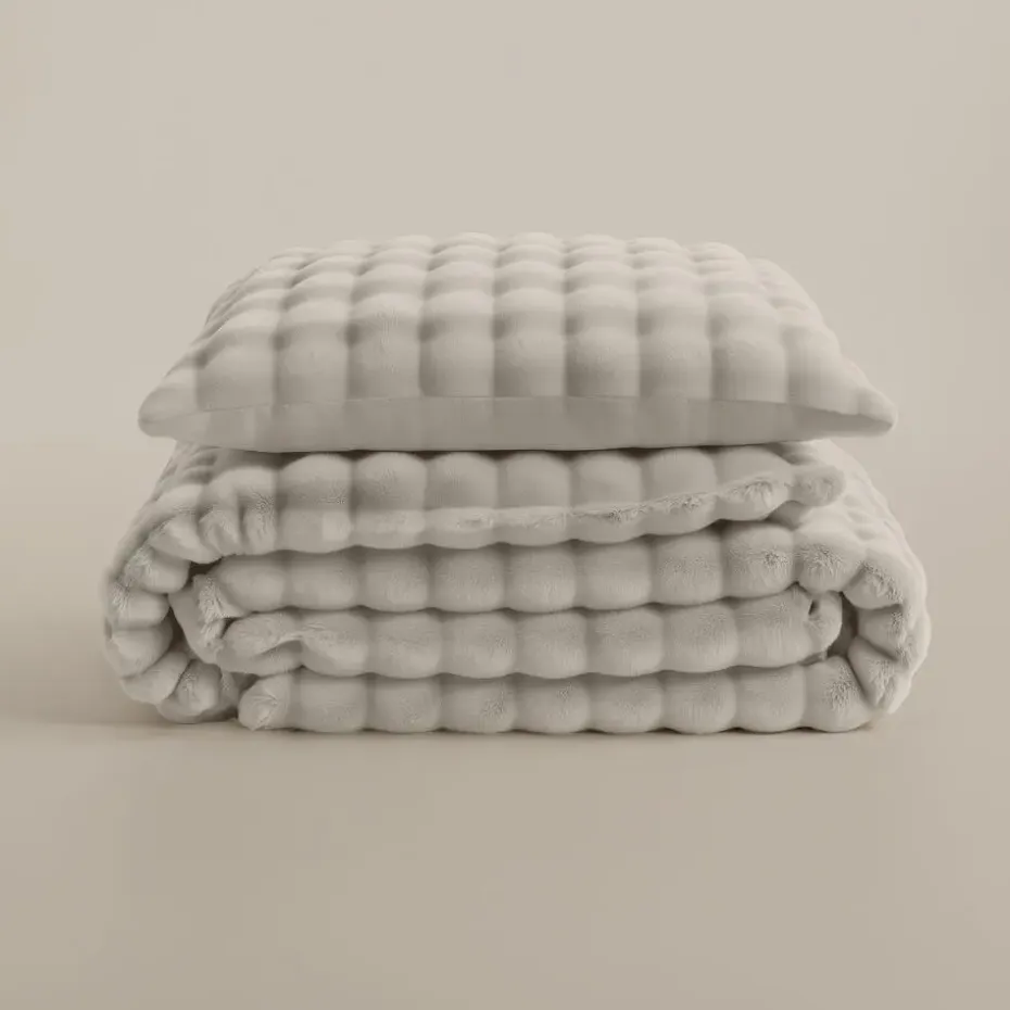 Dekbedovertrek 240x220 – Pompom Design & Warm Flanel Fleece - Beige