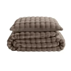 Dekbedovertrek 140x220 – Pompom Design & Warm Flanel Fleece - Taupe