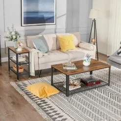 Deluxe Bijzettafel - Met 2 Roosters -Vintage - Industrieel -Bruin