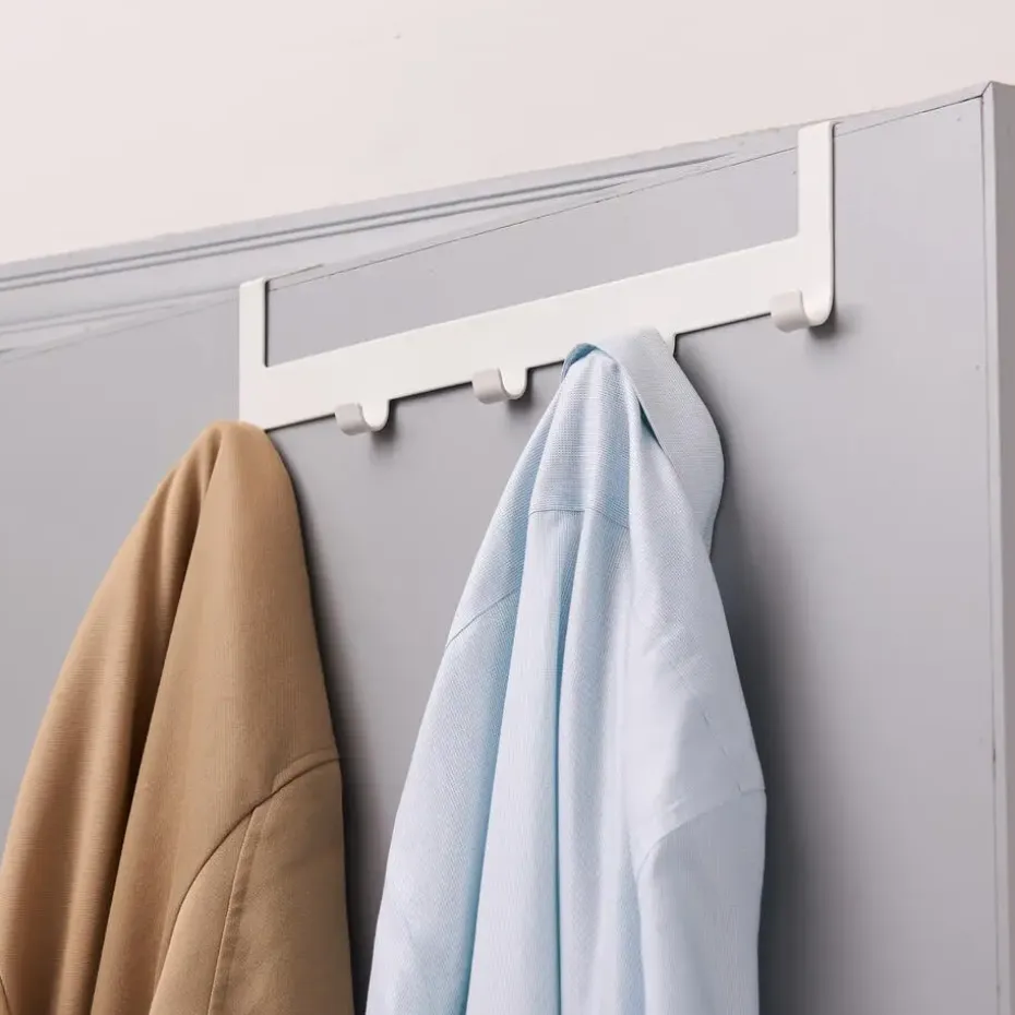 Deurkapstok - met 5 haken - metaal - wit