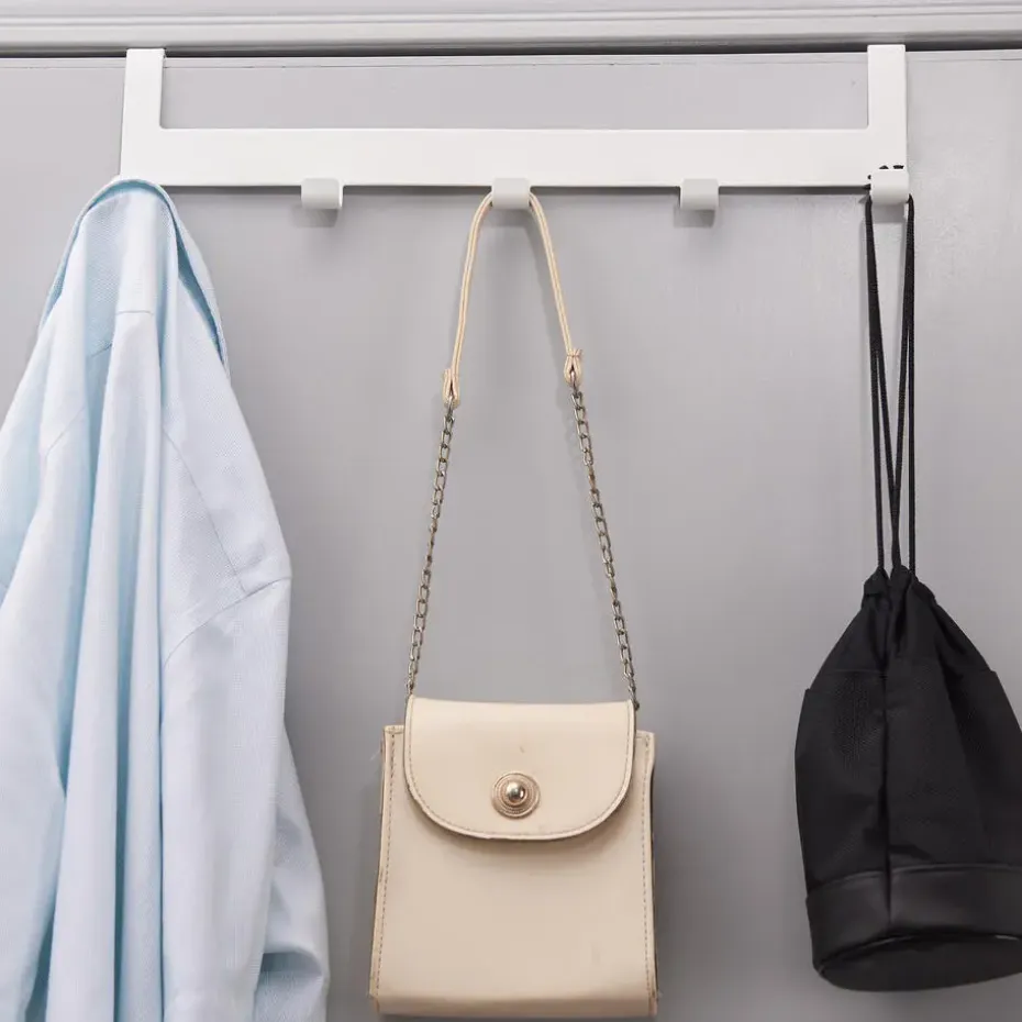 Deurkapstok - met 5 haken - metaal - wit