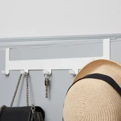 Deurkapstok - met 5 haken - metaal - wit