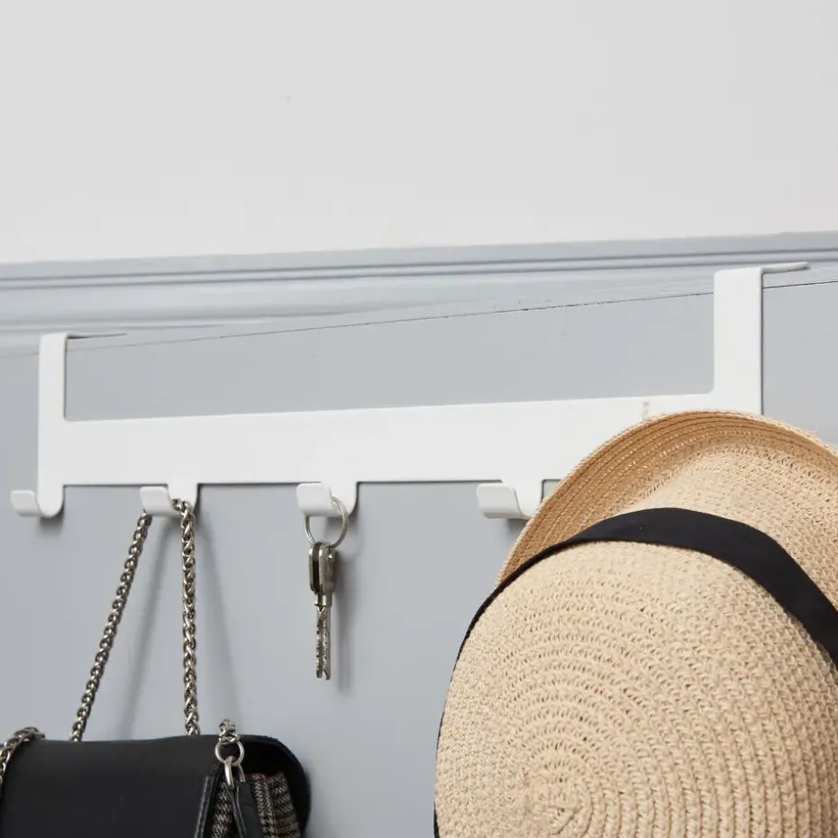 Deurkapstok - met 5 haken - metaal - wit