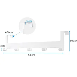 Deurkapstok - met 5 haken - metaal - wit