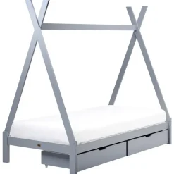 DEVAY - Kinderbed met opbergruimte - Grijs - 90 x 200 cm - Grenenhout