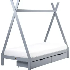 DEVAY - Kinderbed met opbergruimte - Grijs - 90 x 200 cm - Grenenhout