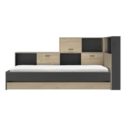 Diagone Bed Erwan - Opbergruimte - 90x200cm - Zwart/Kastanjekleur