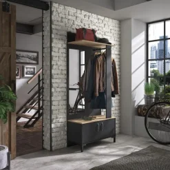 Diagone Entreekast Store - Incl stang en spiegel - 190 cm hoog - Zwart