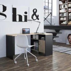 Diagone Hoekbureau Liverpool - 1 deur 3 vakken - Zwart/Eikenkleur