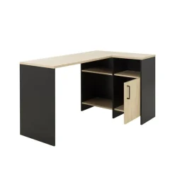 Diagone Hoekbureau Liverpool - 1 deur 3 vakken - Zwart/Eikenkleur