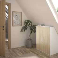 Diagone Kledingkast Under - onder trap of plafond 2 deuren - wit/hout