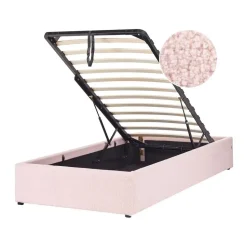 DINAN - Eenpersoonsbed - Roze - 90 x 200 cm - Bouclé