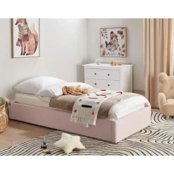 DINAN - Eenpersoonsbed - Roze - 90 x 200 cm - Bouclé