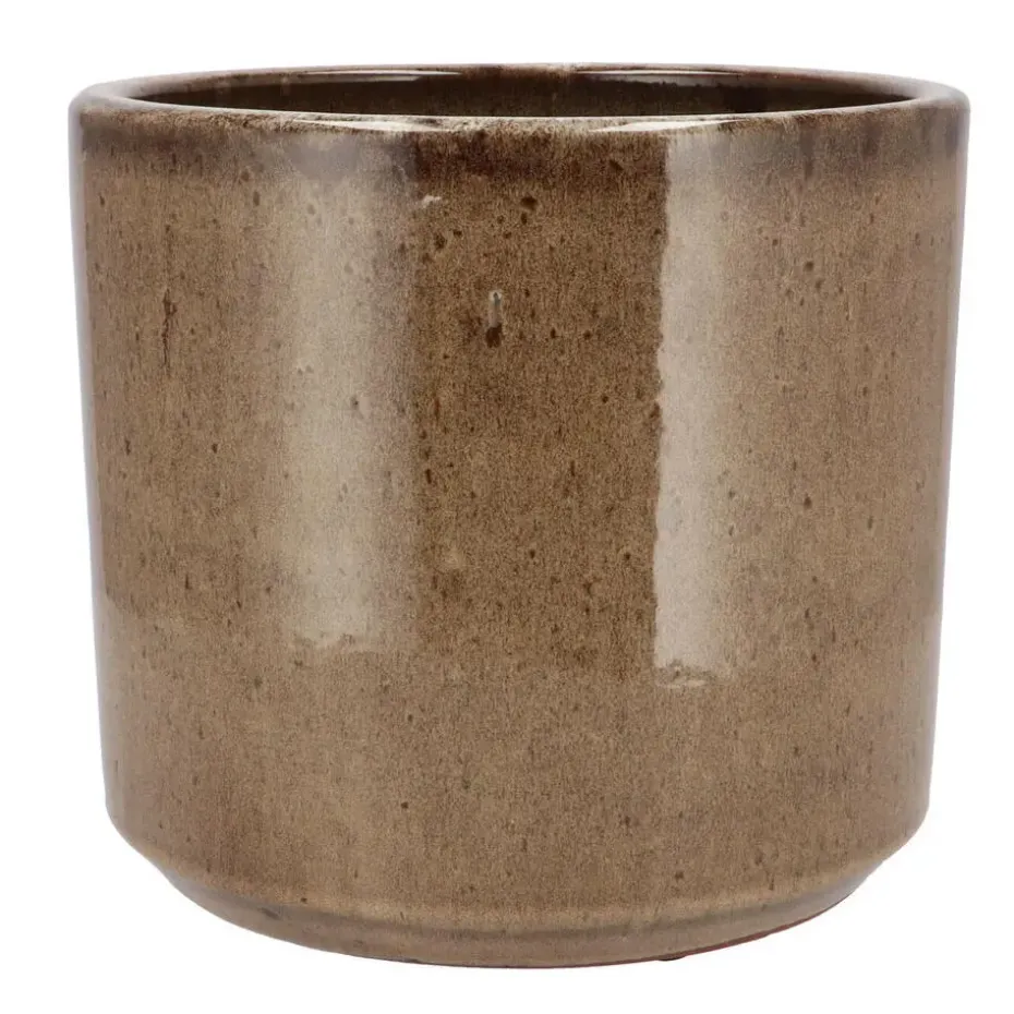 DK Design Bloempot Brown Glaze - taupe - D23 x H26 cm - glanzend