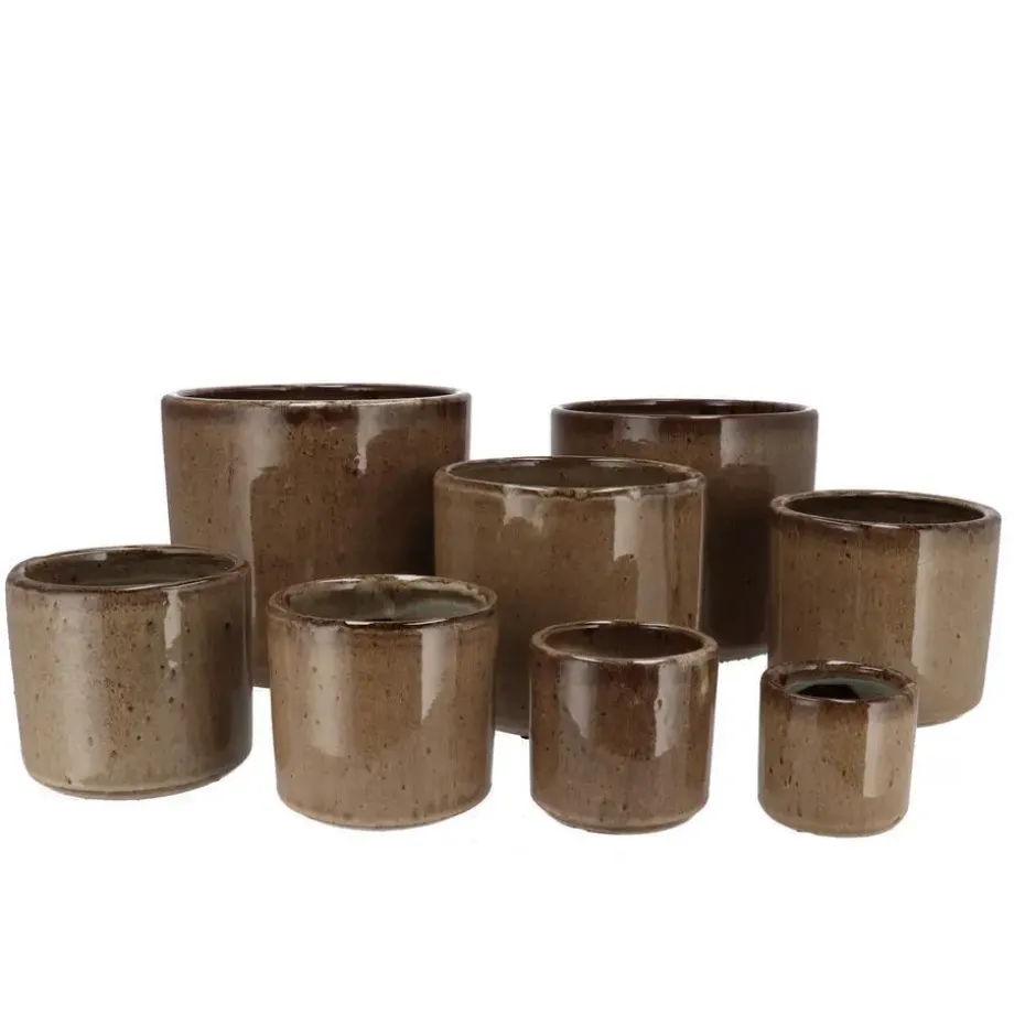 DK Design Bloempot Brown Glaze - taupe - D23 x H26 cm - glanzend