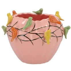 DK Design Bloempot/plantenpot Vogels - roze - D28 x H22 cm