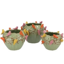 DK Design Bloempot/plantenpot Vogels - pistache - D26 x H20 cm