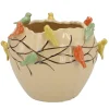 DK Design Bloempot/plantenpot Vogels - zandkleurig - D19 x H15 cm