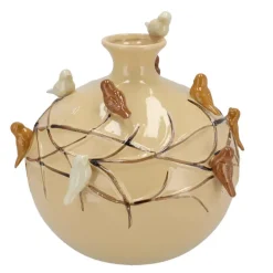 DK Design Vaas Vogels - zandkleurig - D18 x H18 cm