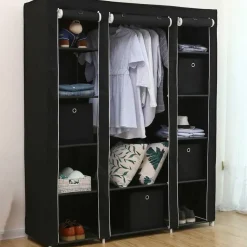Draagbare kledingkast, opvouwbare kast, 150x45x175 cm, zwart