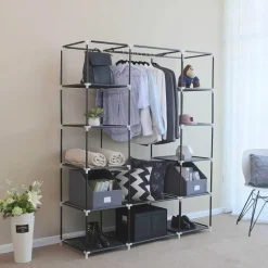 Draagbare kledingkast, opvouwbare kast, 150x45x175 cm, zwart