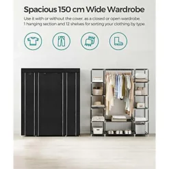 Draagbare kledingkast, opvouwbare kast, 150x45x175 cm, zwart
