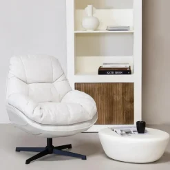 Draaifauteuil Beige - Zithoogte 50cm - Fauteuil Leonne