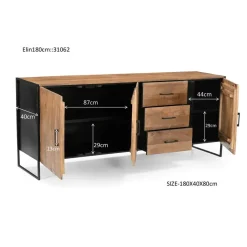Dressoir Naturel Mangohout - Metaal - 180x40x80cm - Elin