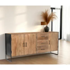 Dressoir Naturel Mangohout - Metaal - 180x40x80cm - Elin