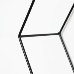 Driedubbel zeshoekig metalen wandrek met 3 houten plankjes - 40,5x41 cm - Zwart