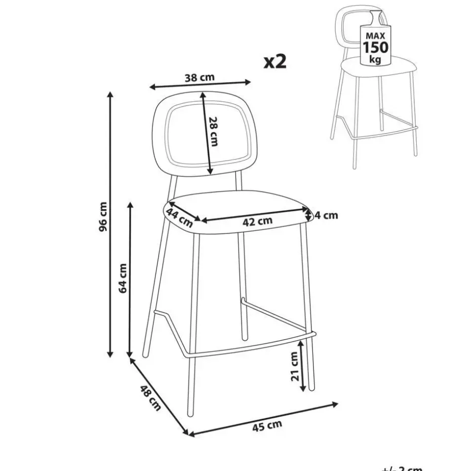 DUETTE - Barkruk set van 2 - Lichtbeige - Fluweel