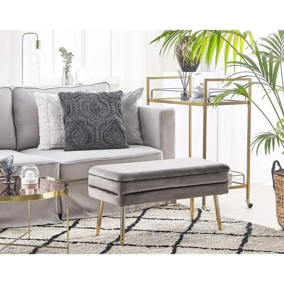 DURHAM - Hocker - Grijs - Fluweel