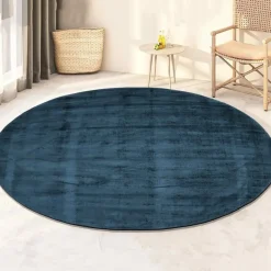Dutch Lifestyle - Viscose - Vloerkleed - 115cm rond - Blauw