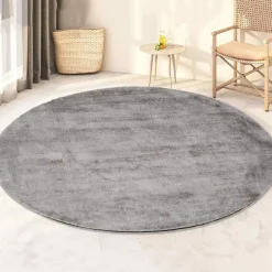 Dutch Lifestyle - Viscose - Vloerkleed - 115cm rond - Grijs