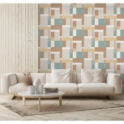 Dutch Wallcoverings - Arty Blocks grijs/beige/blauwgroen -0,53x10,05m