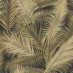 Dutch Wallcoverings - Eden palm zwart/metallic/goud - 0,53x10,05m