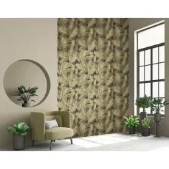 Dutch Wallcoverings - Eden palm zwart/metallic/goud - 0,53x10,05m