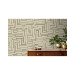 Dutch Wallcoverings - Galactik ruit/streep beige/goud - 0,53x10,05m