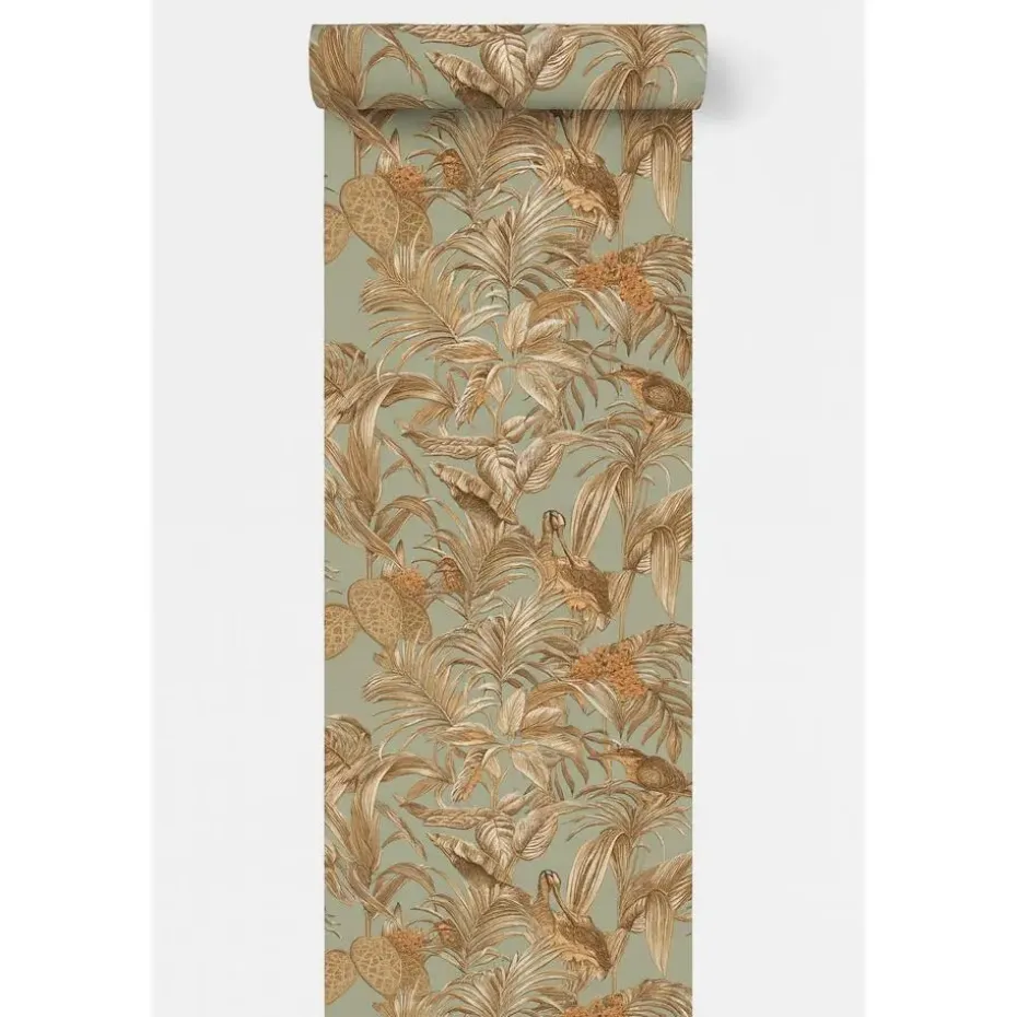 Dutch Wallcoverings Vliesbehang Wallstitch bird of paradise - groen - 10m x 53cm