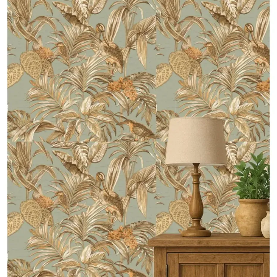 Dutch Wallcoverings Vliesbehang Wallstitch bird of paradise - groen - 10m x 53cm