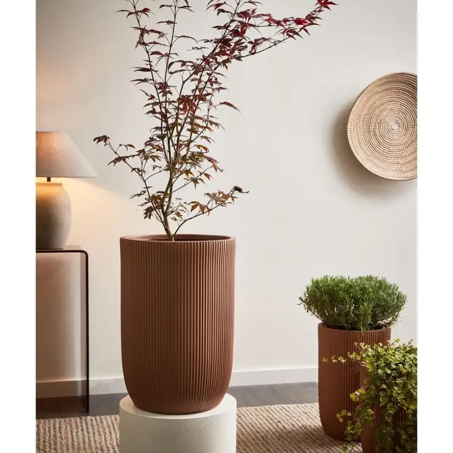 EANTIO - Bloempot - 37 x 37 x 56 cm - Bruin - Kleivezels