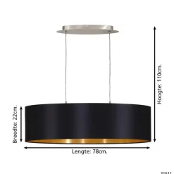 EDI lightMaserlo-Hanglamp-2Lichts-78cm- Zwart,Goud